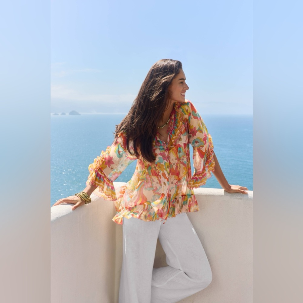 JOHNNY WAS BEAUTIFUL GAL RUFFLE TIE BLOUSE
PERFECT FOR SUMMER DAY - Picture 5 of 6